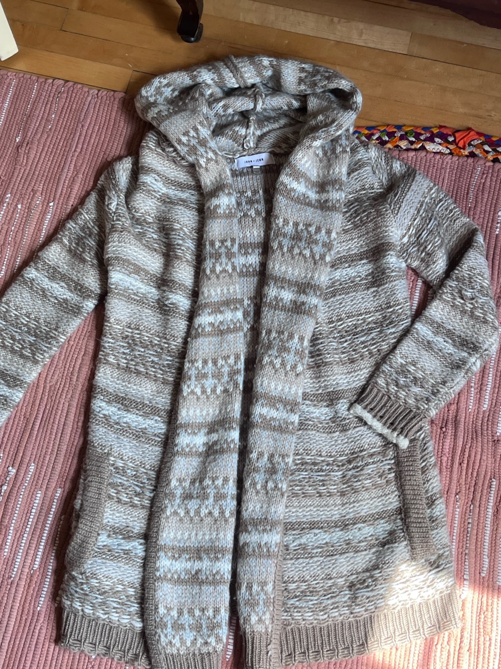 Open-Front Hooded Sweater Cardigan - Beige & Cream